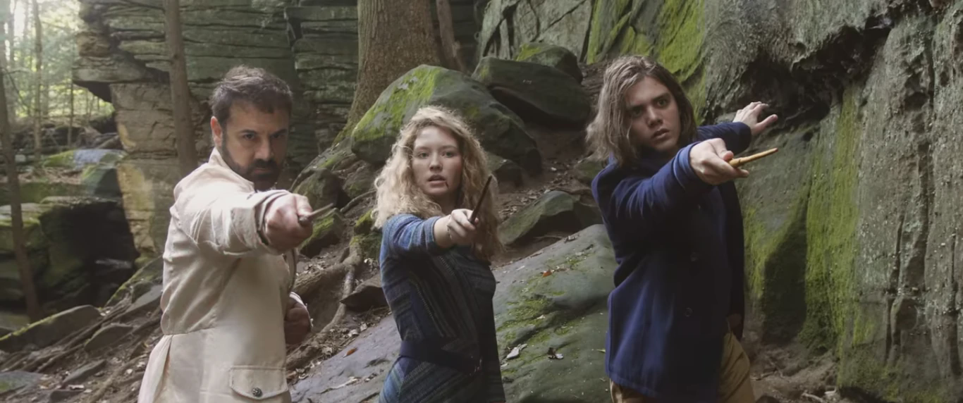 Mudblood, a Harry Potter fanfilm — Merlin Evergreen (Jazz Securo), Muriel Warrington (Makenna Weyburne), and Alvin Finch (Evan Kilmartin)